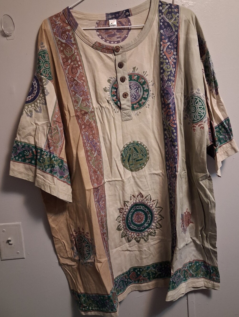 Bohemian Printed Henley Shirt - Cream Multi